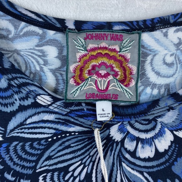 NWT Johnny Was Blouse Top Sz L Blue Artsy Whimsical Printed 3/4 Sleeve MSRP $150 - Picture 3 of 11
